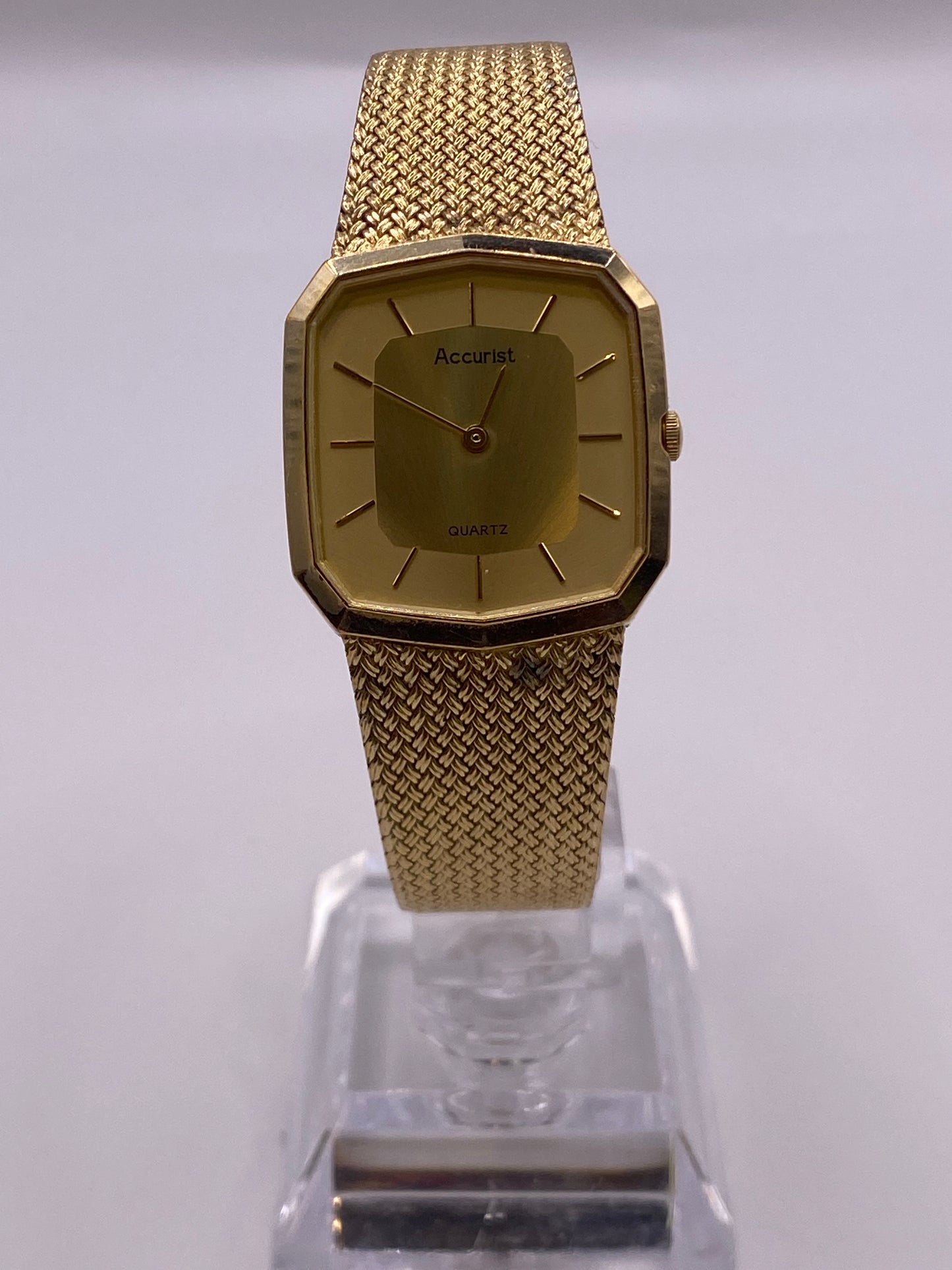 Vintage Gents Accurist Stainless Steel Gold Plated Quartz Dress Watch