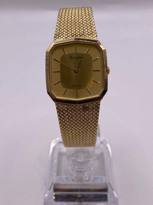 Vintage Gents Accurist Stainless Steel Gold Plated Quartz Dress Watch