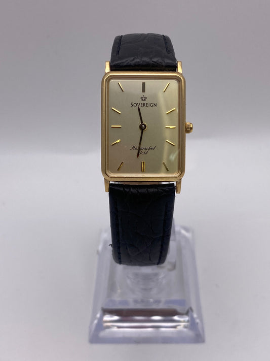 Gents Size Sovereign 9ct Gold Quartz Tank Watch With Box
