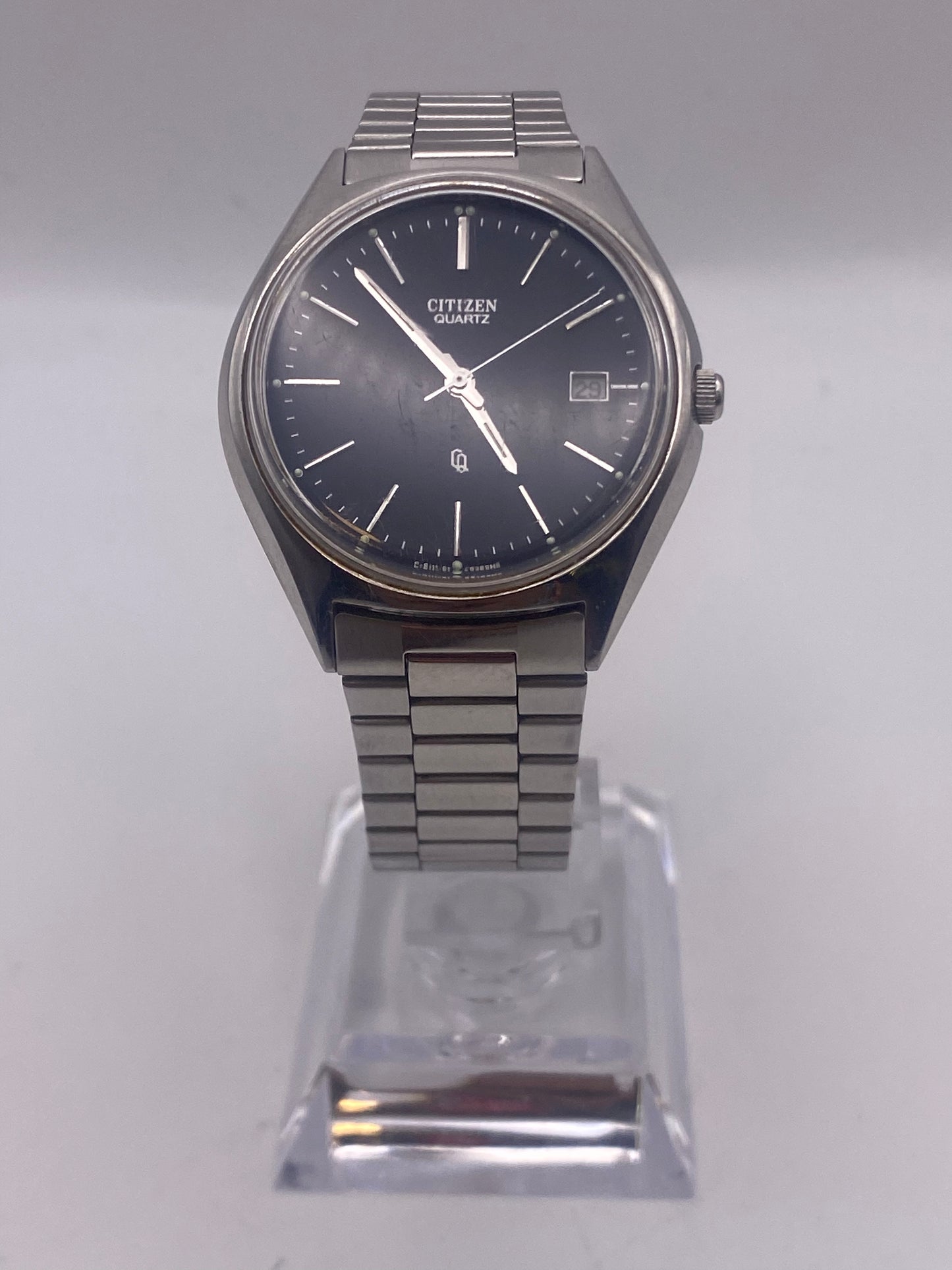 Vintage Citizen Gents Stainless Steel Quartz Black Dial Dress Watch