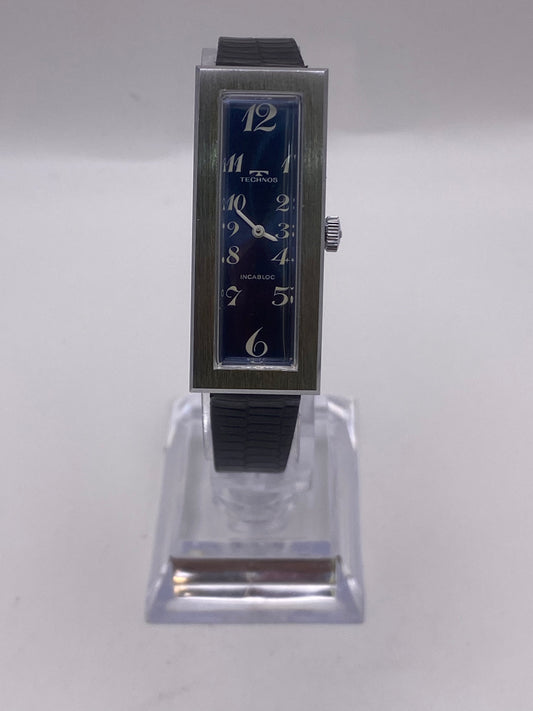 Vintage Technos Blue Dial Manual Wind Mechanical Dress Watch