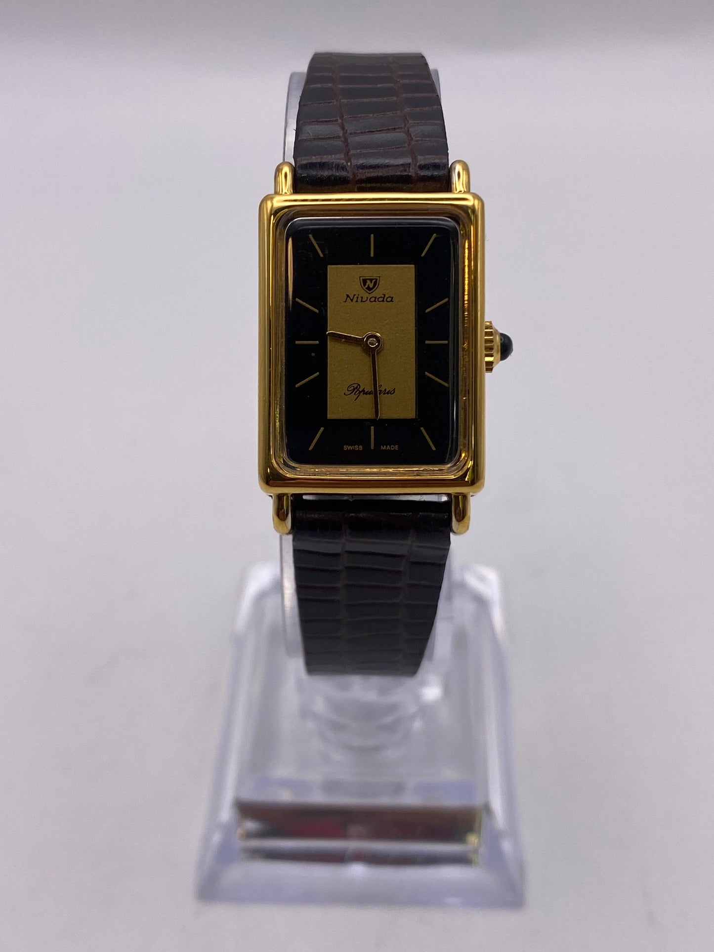 Vintage Nivada Two Tone Dial Tank Manual Wind Mechanical Dress Watch
