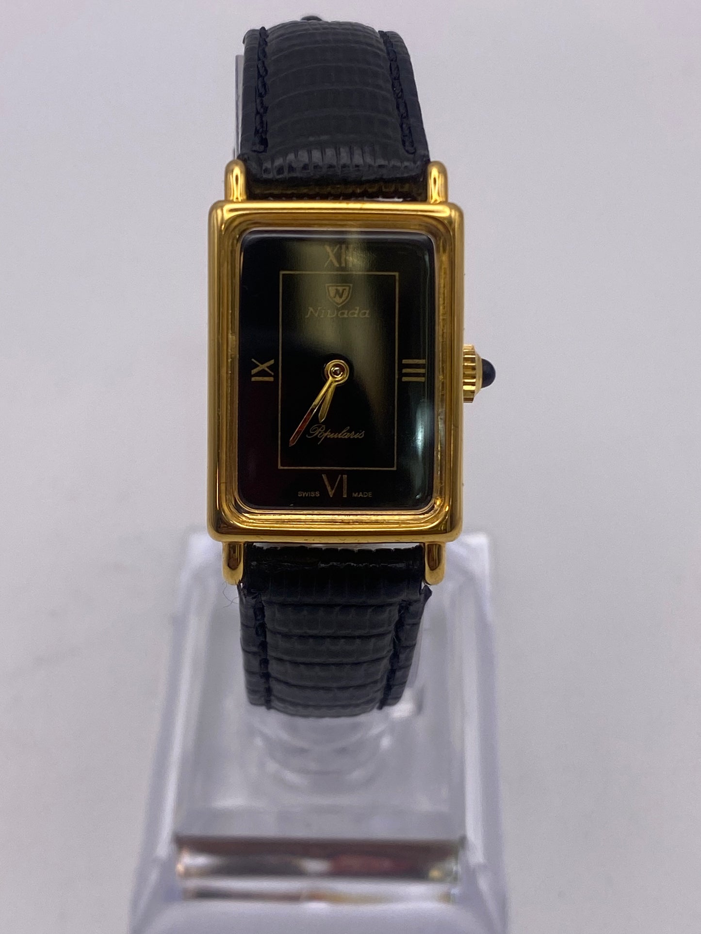 Vintage Nivada Black Dial Tank Manual Wind Mechanical Dress Watch