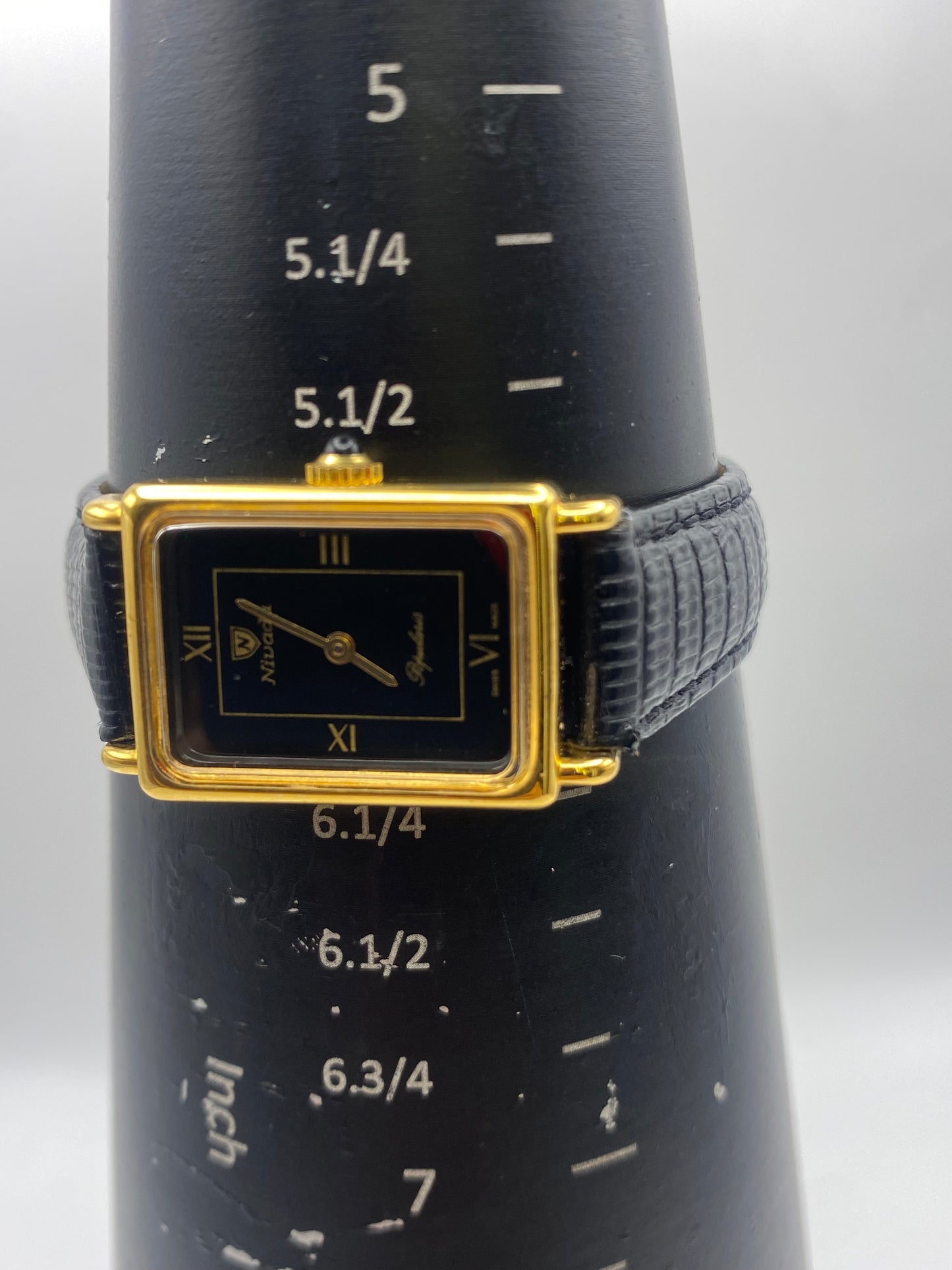 Vintage Nivada Black Dial Tank Manual Wind Mechanical Dress Watch