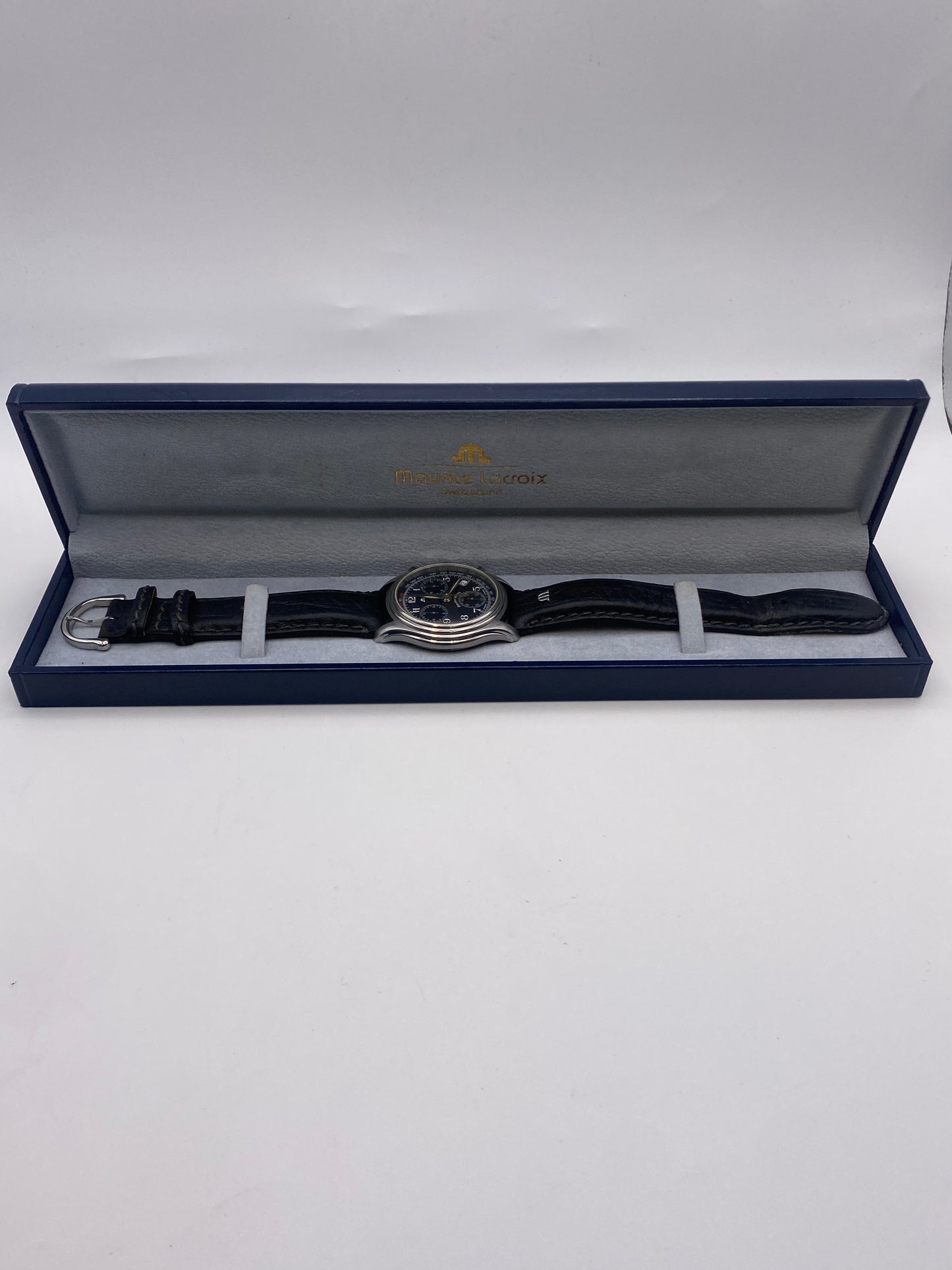 Maurice Lacroix Black Dial Gents Quartz Chronograph Dress Watch With Box