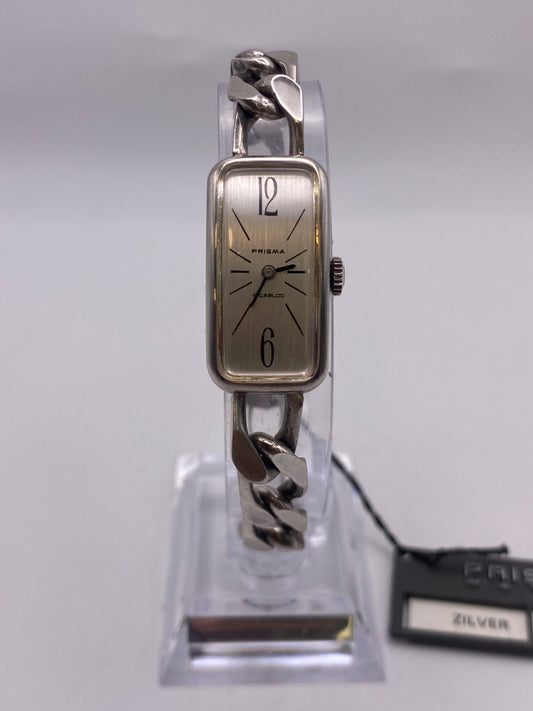 Vintage Solid 835 Silver Prisma Dress Watch Chain Bracelet
