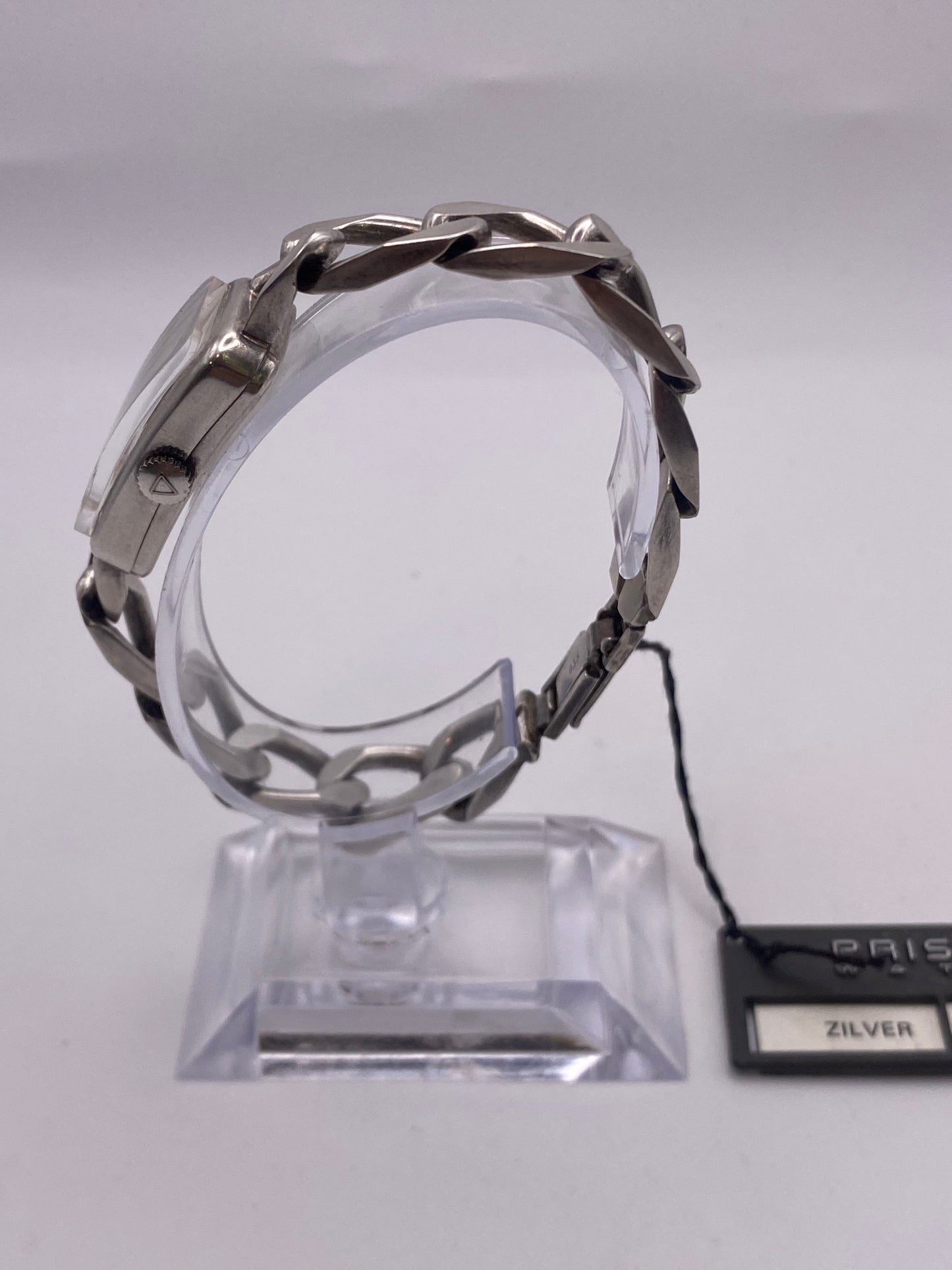 Vintage Solid 835 Silver Prisma Dress Watch Chain Bracelet