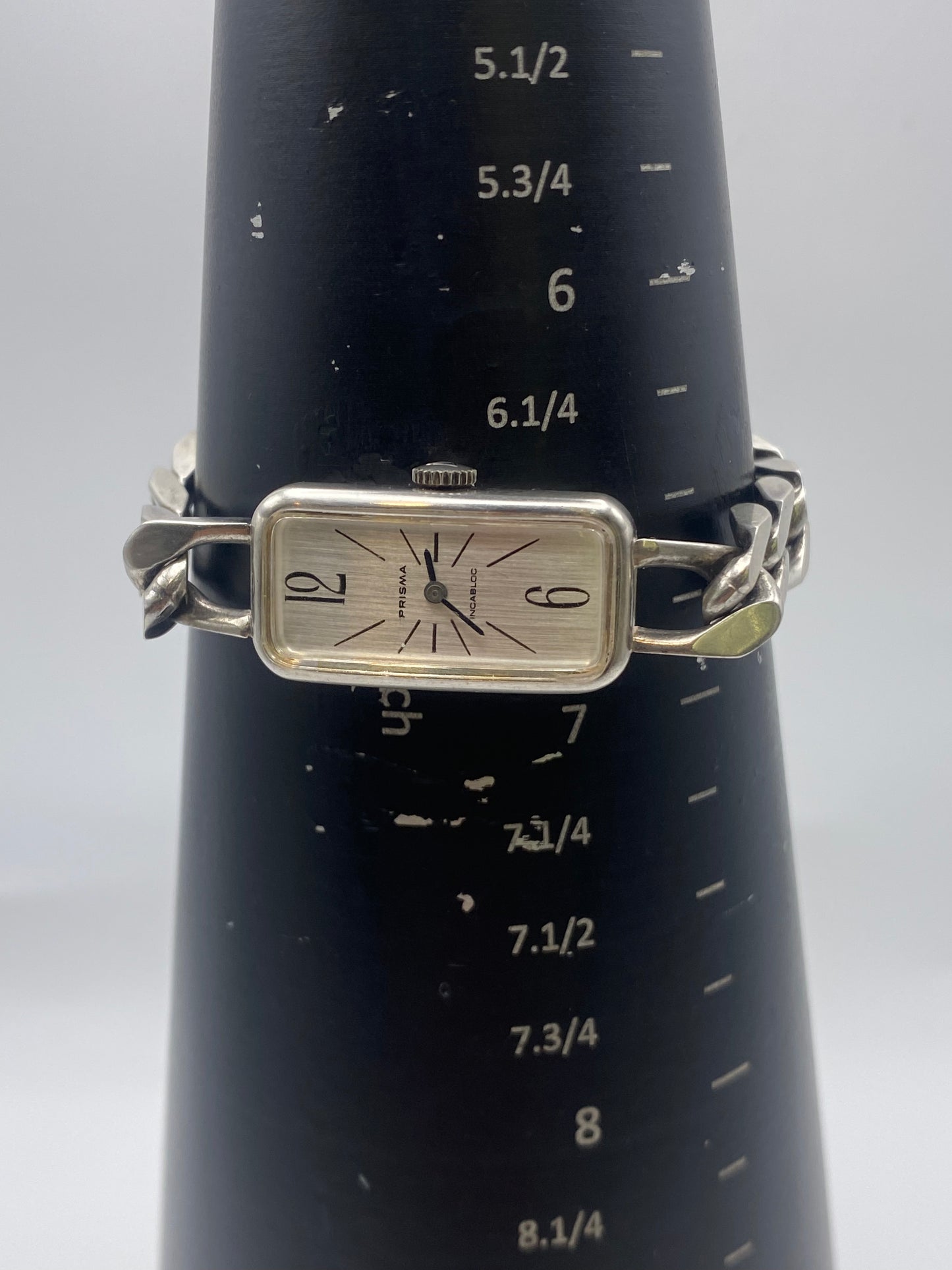 Vintage Solid 835 Silver Prisma Dress Watch Chain Bracelet