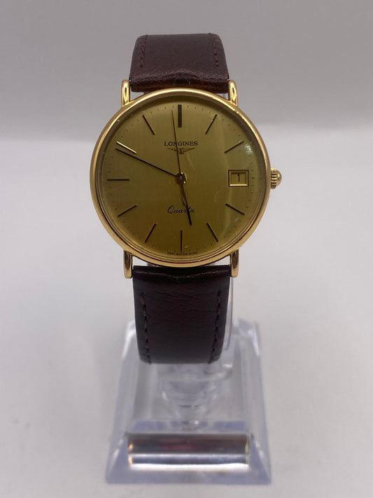 Vintage Gents Longines Gold Plated Quartz Dress Watch Box & Papers