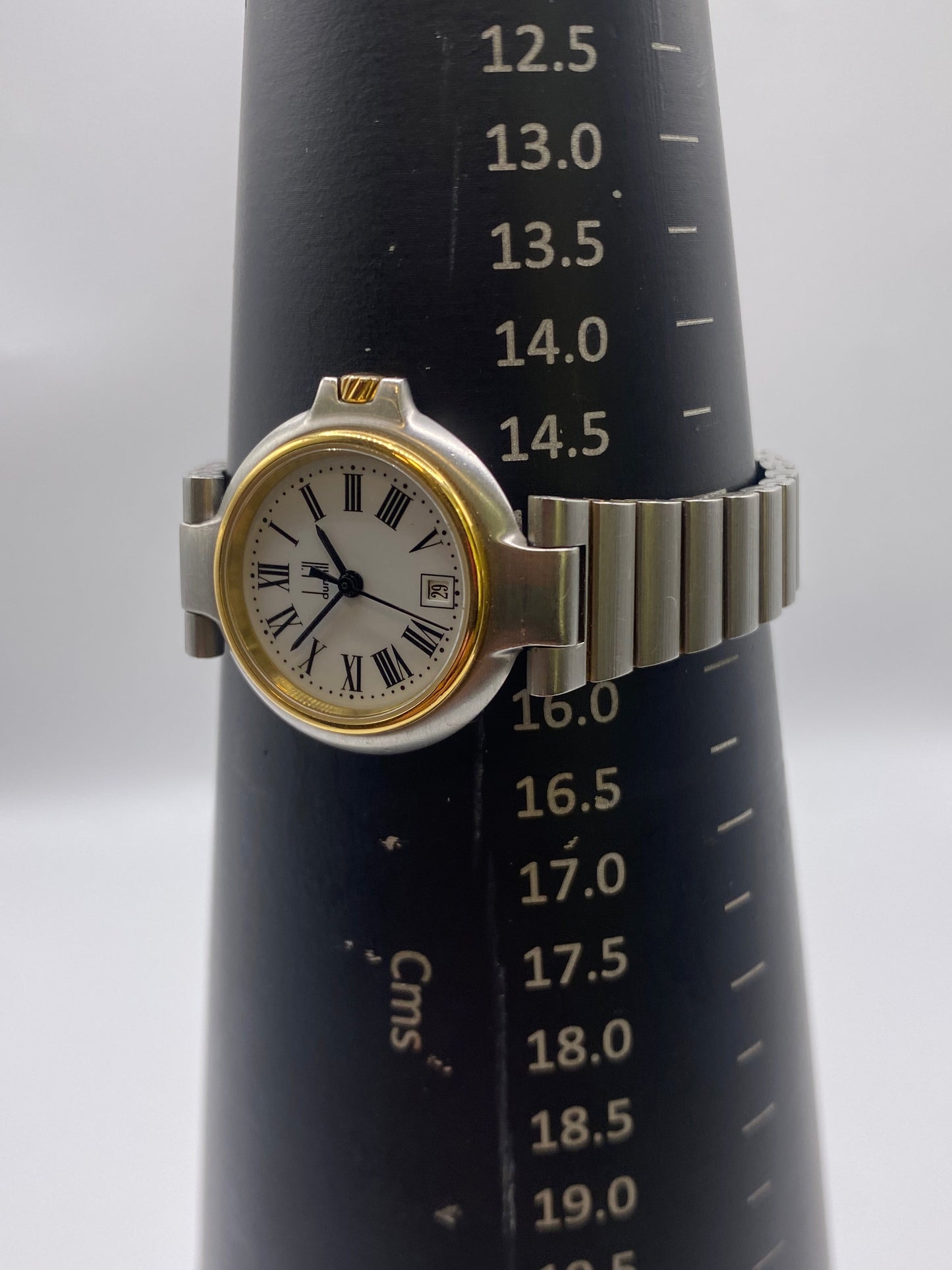 Vintage Ladies Dunhill White Dial Two Tone Quartz Dress Watch With Extra Links