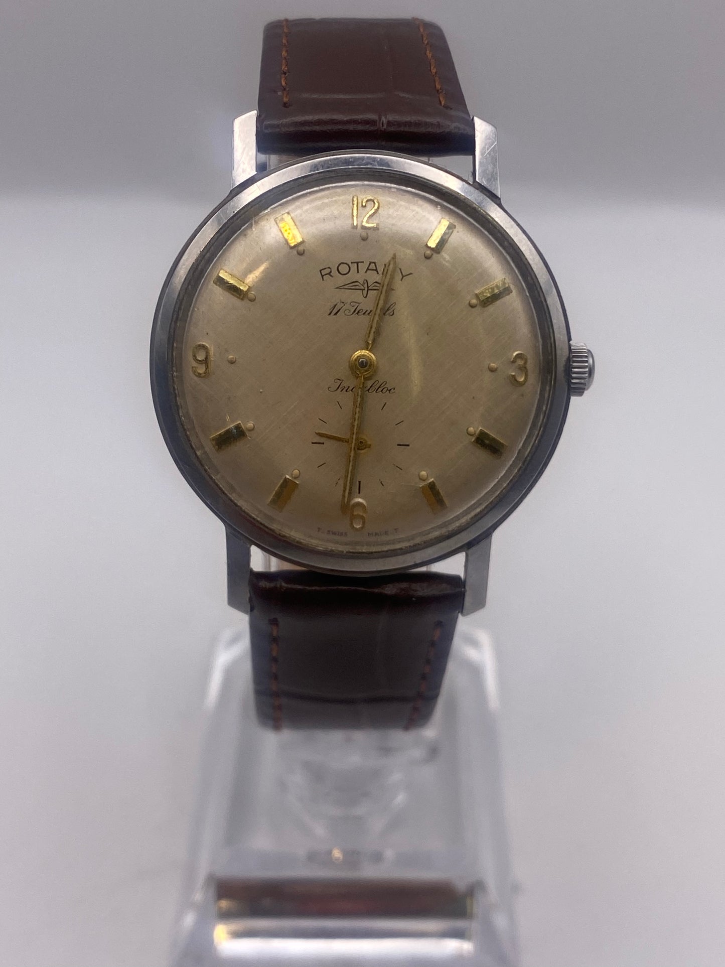 Vintage Gents Rotary Manual Wind mechanical Patina Dial Dress Watch