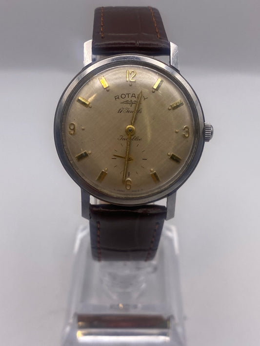 Vintage Gents Rotary Manual Wind mechanical Patina Dial Dress Watch