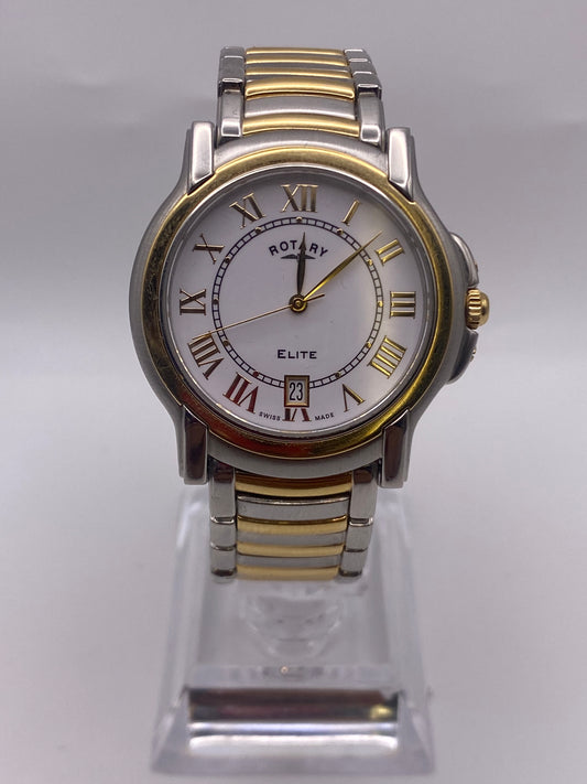 Rotary Elite Gents Two Tone White Dial Quartz Dress Watch
