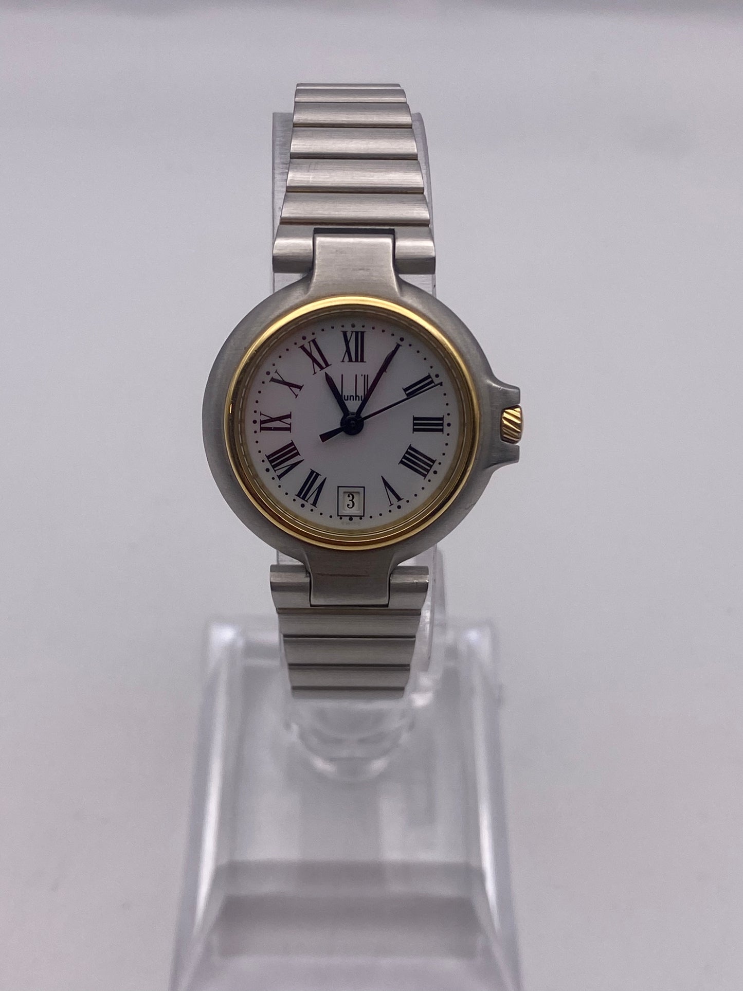Vintage Ladies Dunhill White Dial Two Tone Quartz Dress Watch With Extra Links