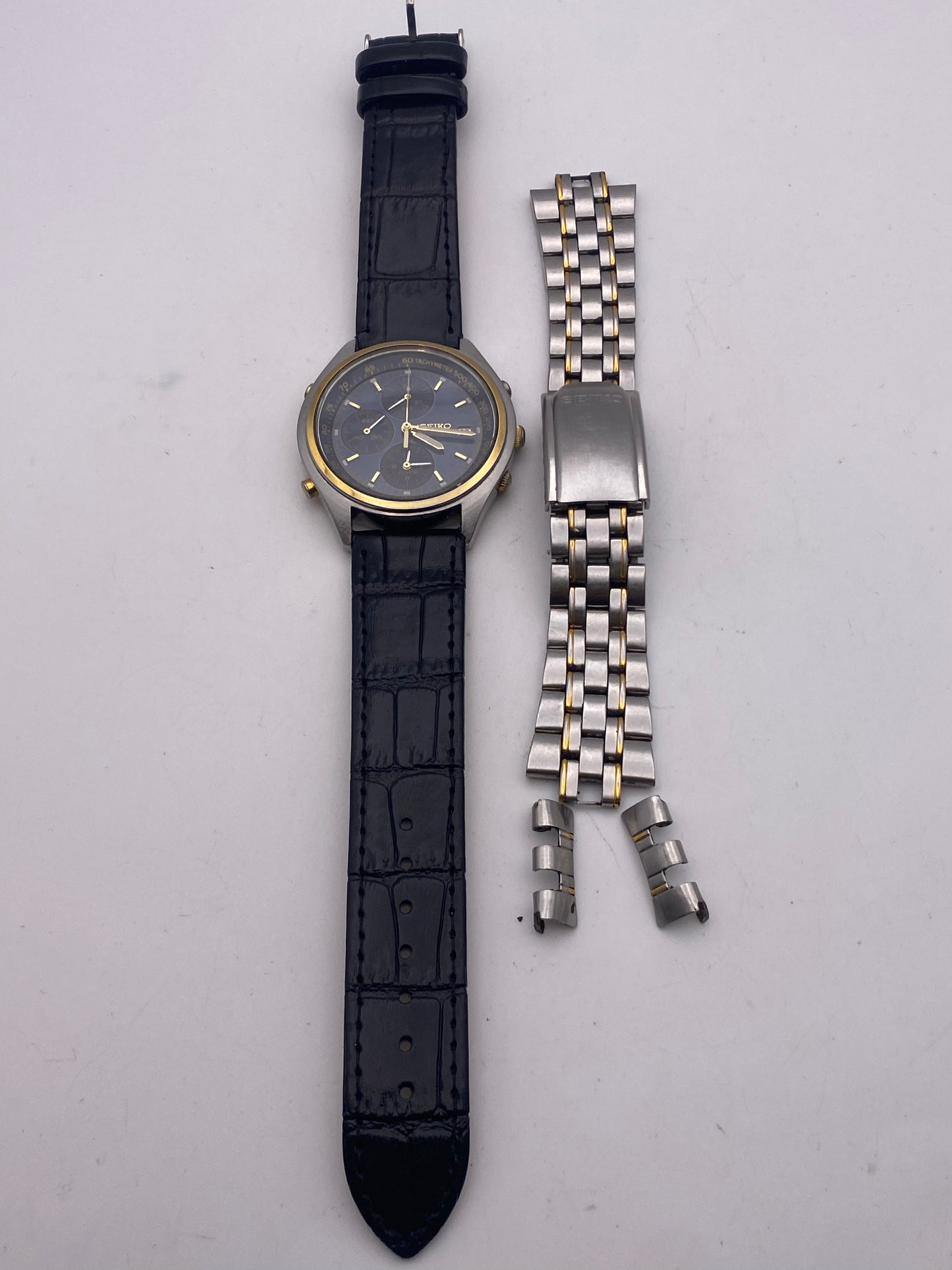 Vintage Seiko Gents Quartz Chronograph Watch Leather Strap