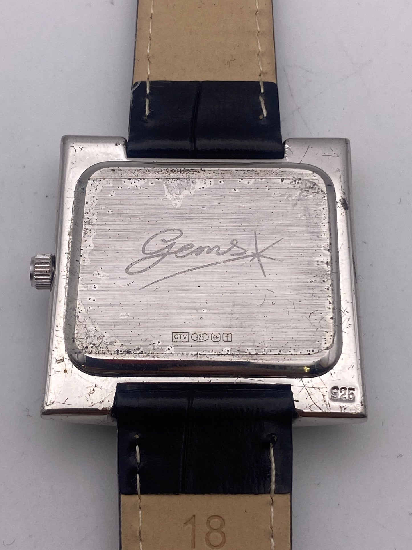 Gems Solid Silver Quartz Mother Of Pearl Dial Leather Strap Dress Watch