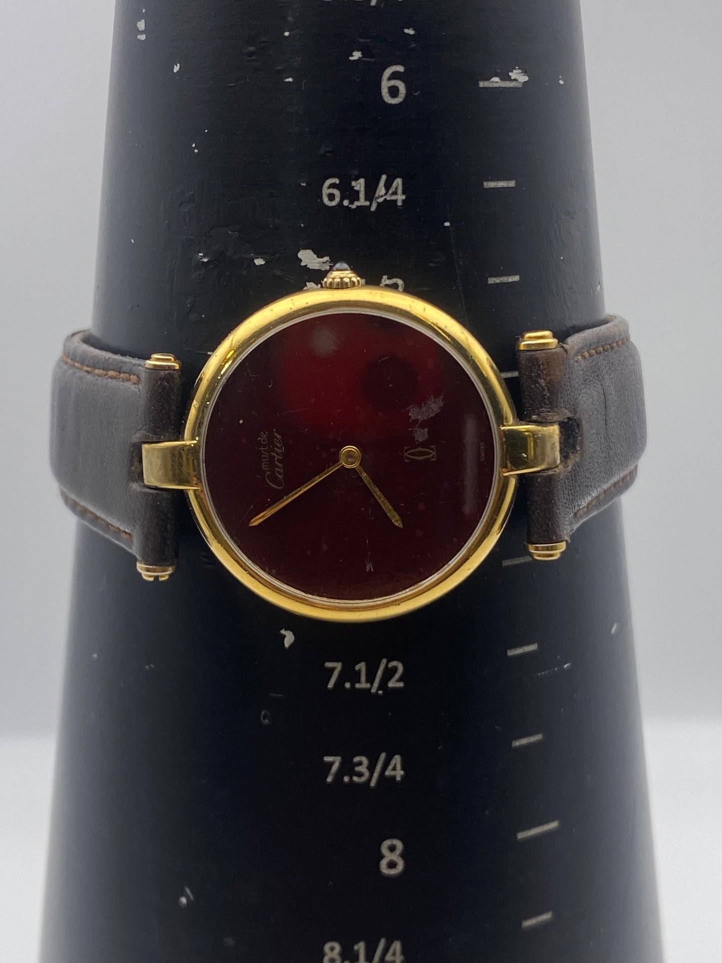 Vintage Gents Cartier Vendome Burgundy Patina Dial Quartz Vermeil Dress Watch