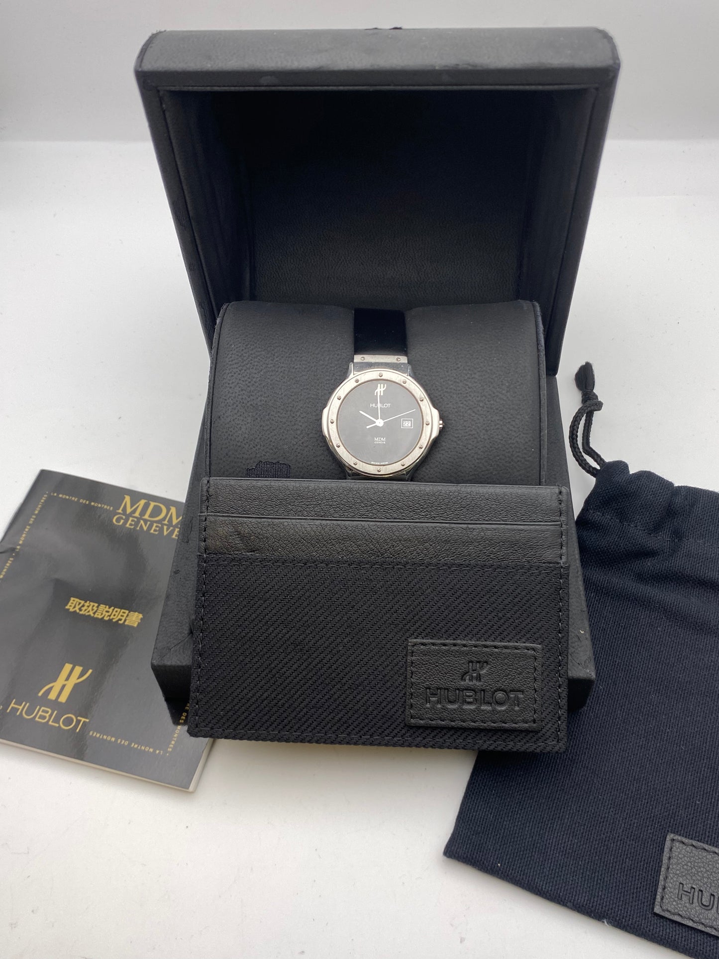 Vintage Hublot MDM Black Dial Dress Watch Box Booklet & Wallet