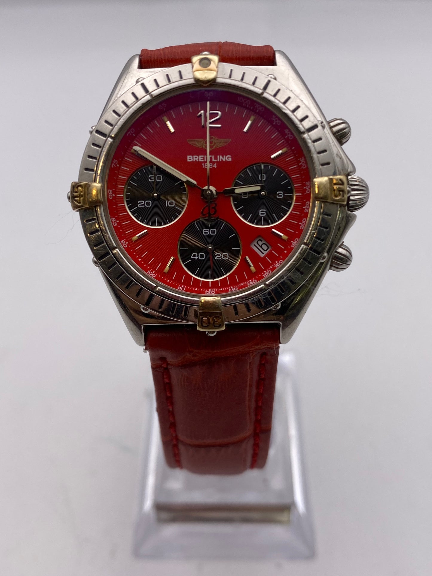 Vintage Gents Breitling Sextant Quartz Chronograph Red Dial