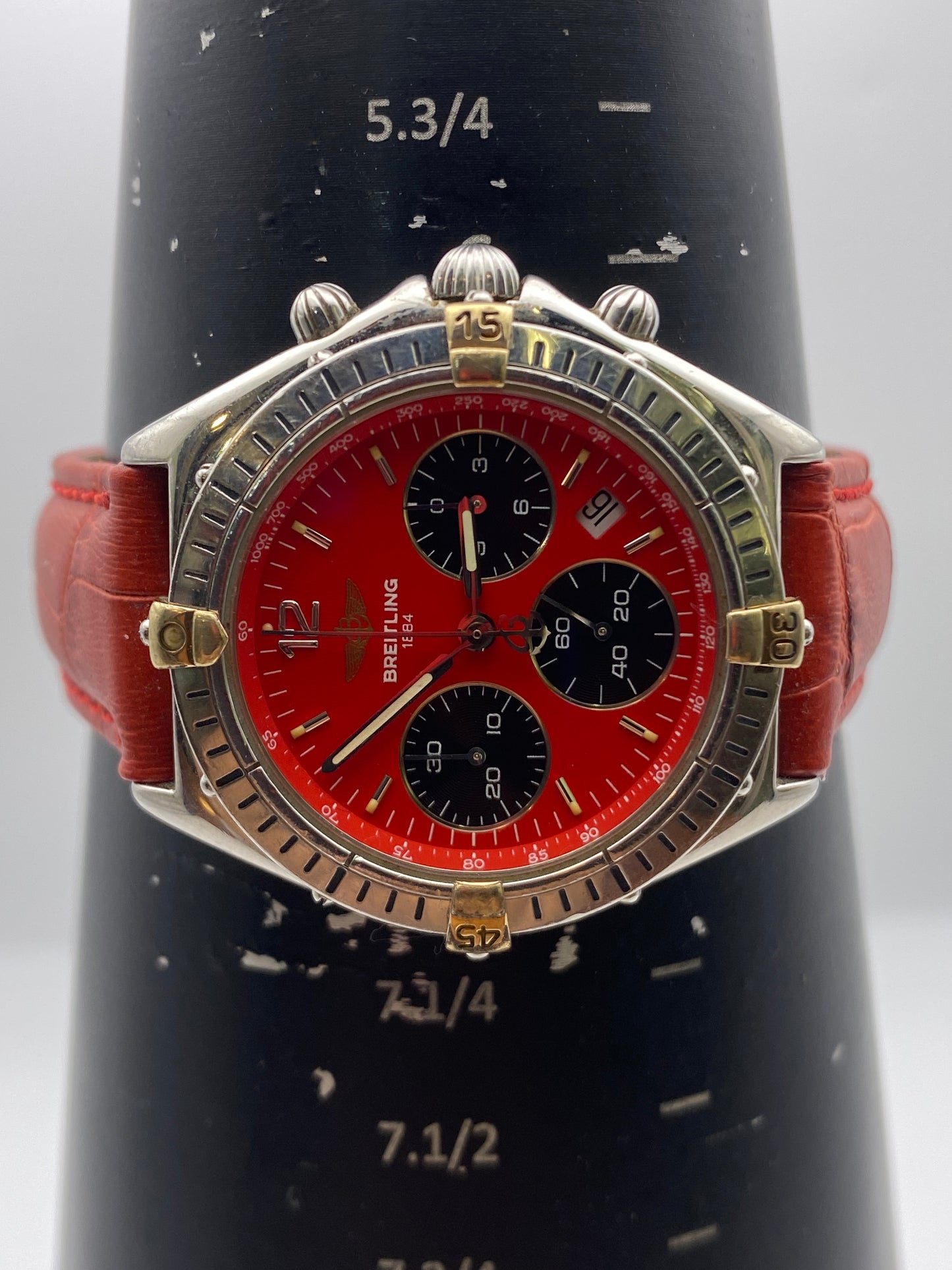 Vintage Gents Breitling Sextant Quartz Chronograph Red Dial
