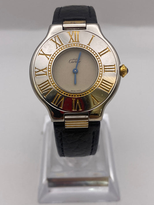 Vintage Cartier Must De 21 Unisex Quartz Dress Watch With Travel Pouch