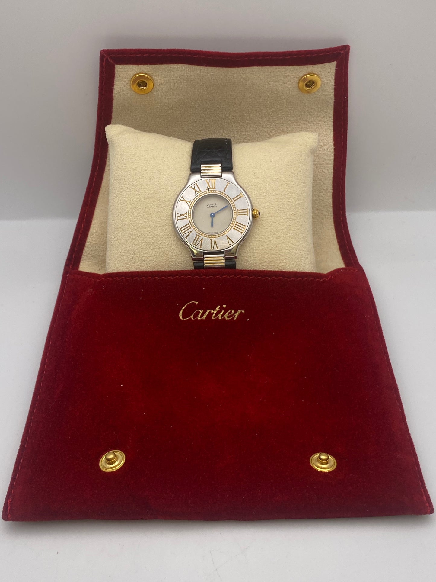 Vintage Cartier Must De 21 Unisex Quartz Dress Watch With Travel Pouch