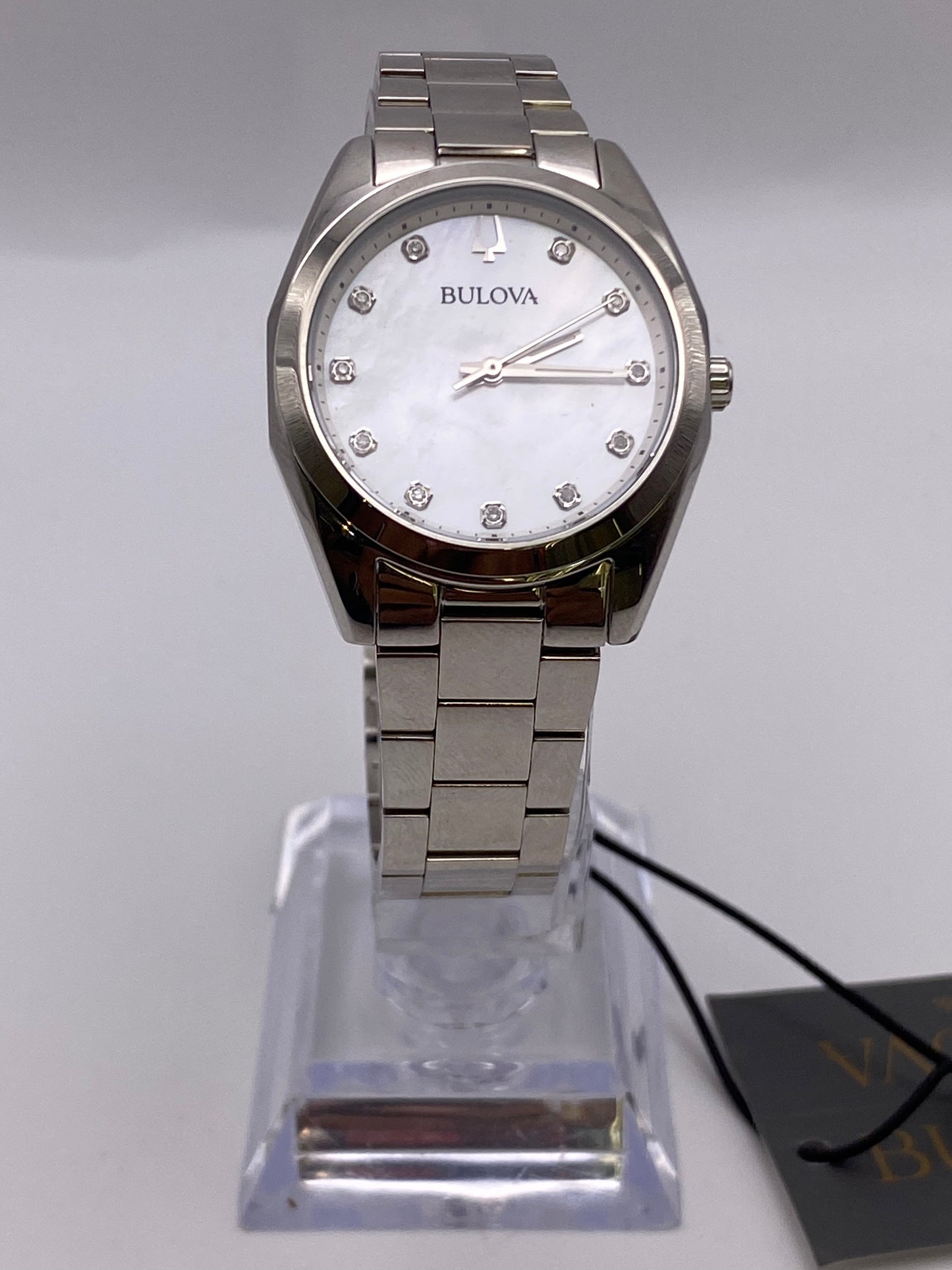 Ladies Bulova Quartz Dress Watch Mother Of Pearl & Diamonds
