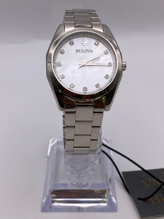 Ladies Bulova Quartz Dress Watch Mother Of Pearl & Diamonds