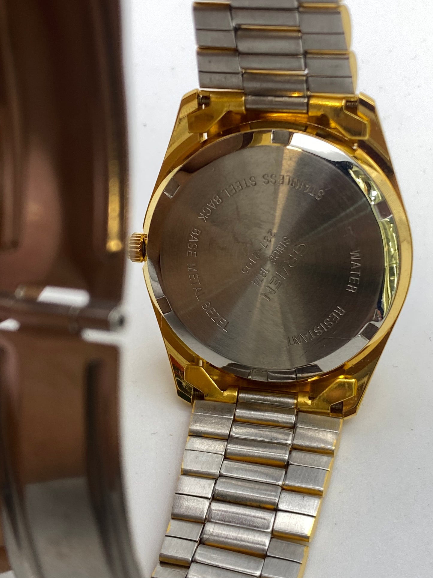 Vintage Gents Gruen Day Date Quartz Gold Plated Dress Watch With Box