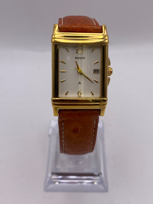 Gents Accurist Tank Quartz Gold Plated Dress Watch & Box