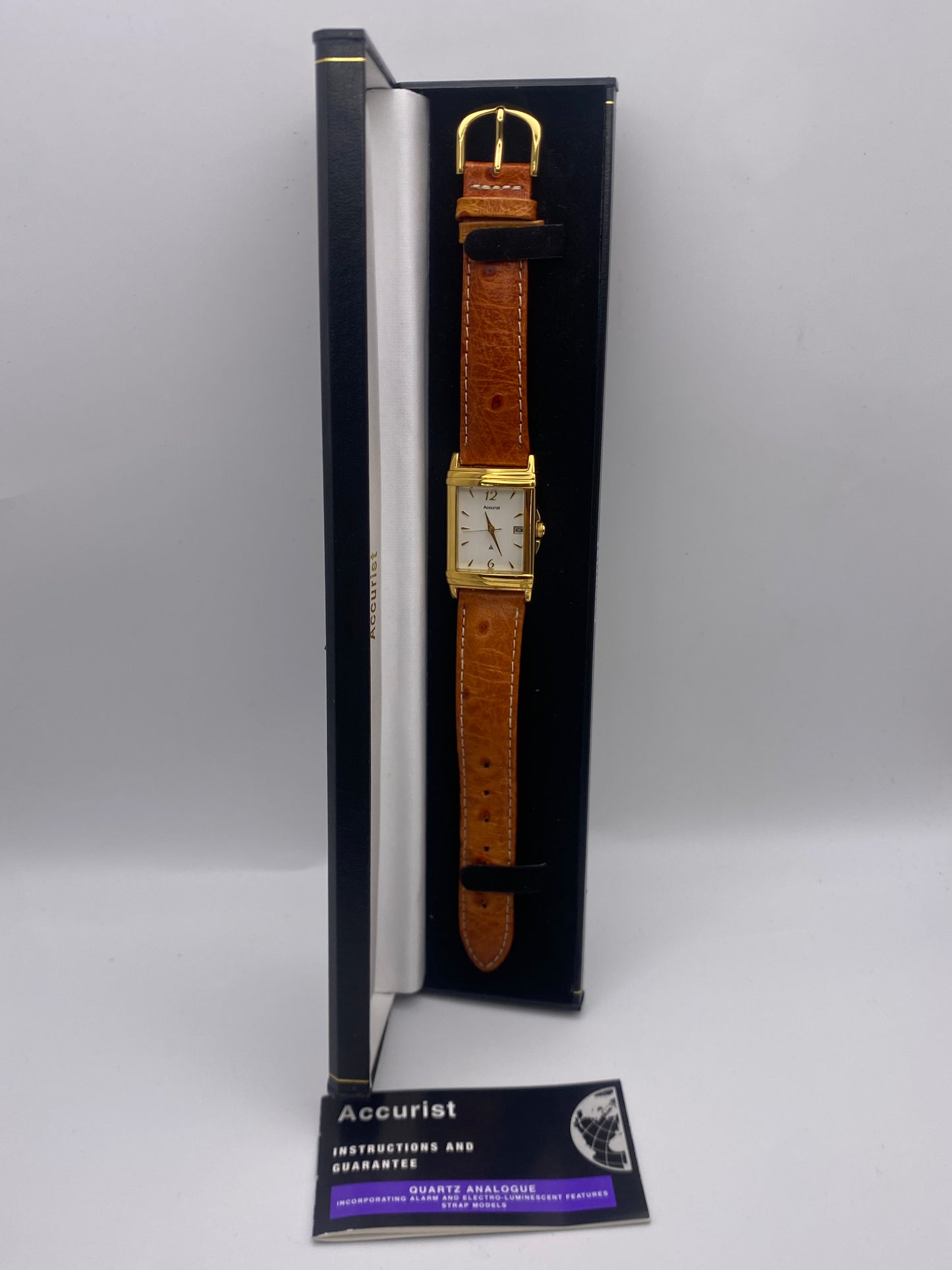 Gents Accurist Tank Quartz Gold Plated Dress Watch & Box