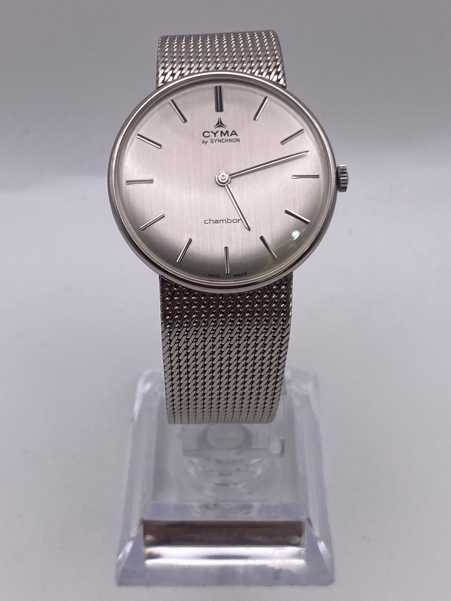 Vintage Cyma Chambond Manual Wind Mechanical Gents Round Stainless Steel Dress Watch