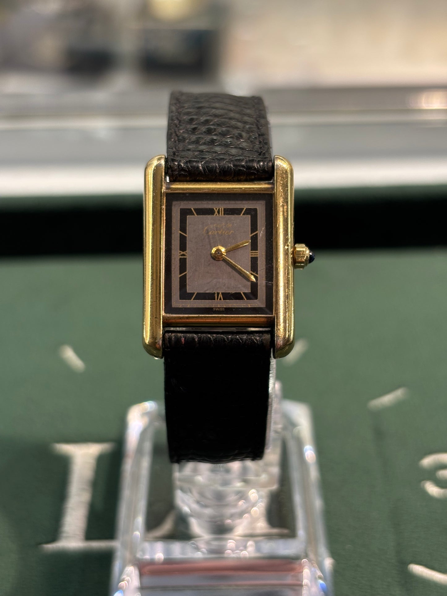 Vintage Cartier Must De Tank Black Dial Quartz