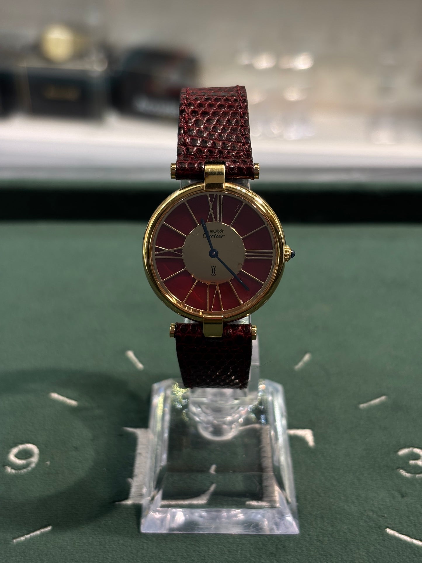 Vintage Cartier Must De Vendome Red Sector Dial Dress Watch