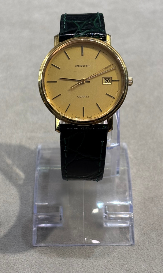 Vintage gents Zenith quartz gold plated champagne dial dress watch with box and papers 1992