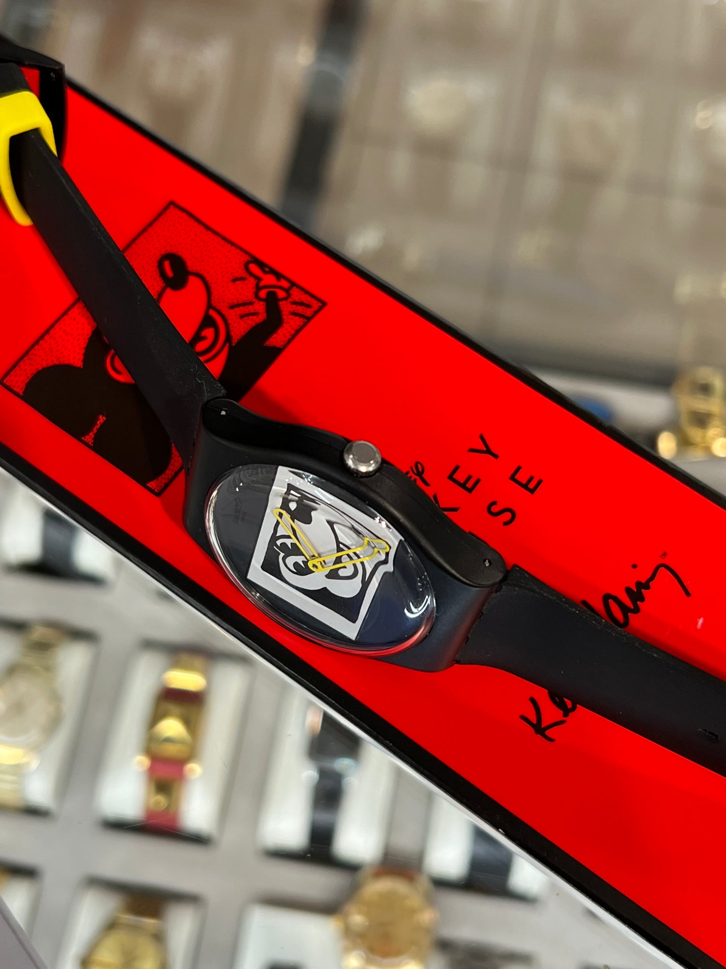 Mickey Mouse Swatch x Keith Haring collaboration watch.