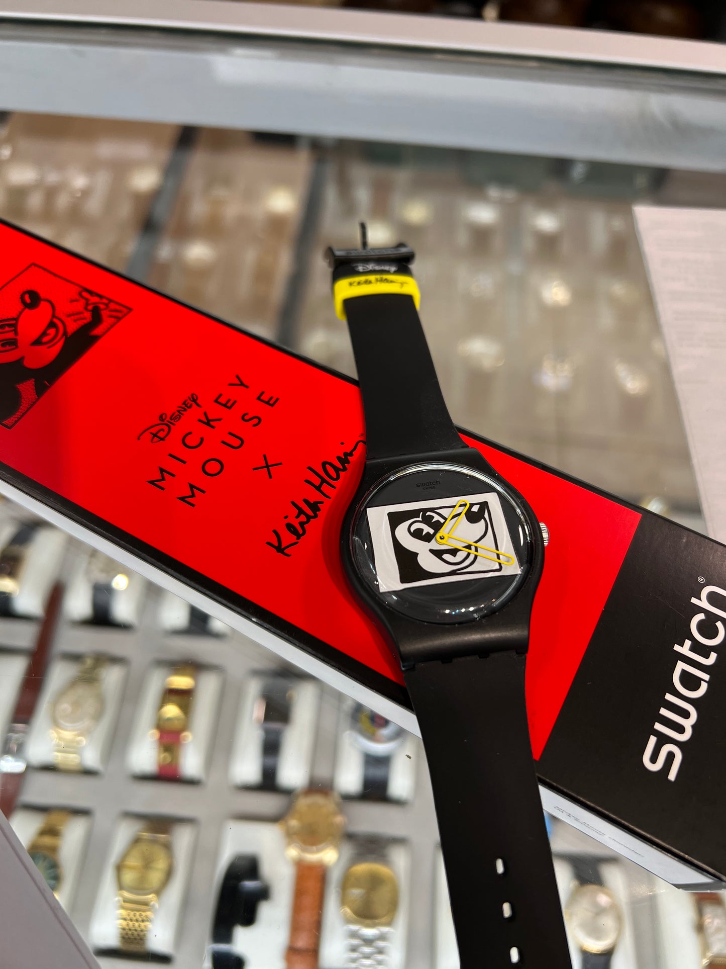 Mickey Mouse Swatch x Keith Haring collaboration watch.