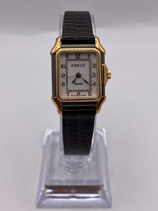 Edele White Dial Two Tone Quartz Tank Dress Watch