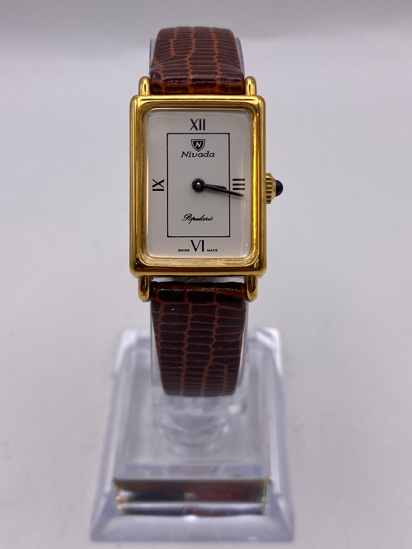 Vintage Nivada White Dial Tank Manual Wind Mechanical Dress Watch