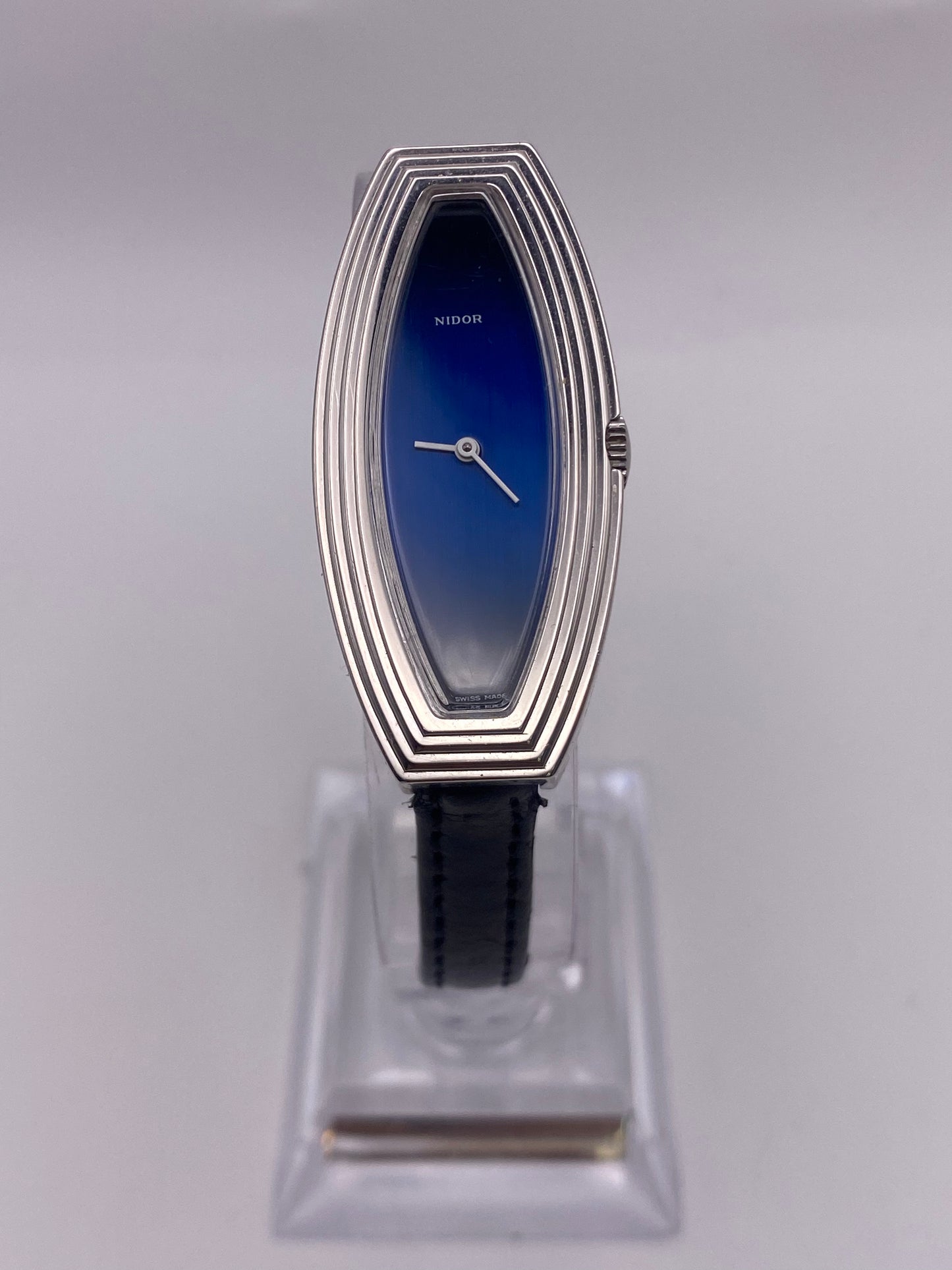 Vintage NOS Unworn Nidor Blue Gradient Dial Manual Wind Mechanical Dress Watch