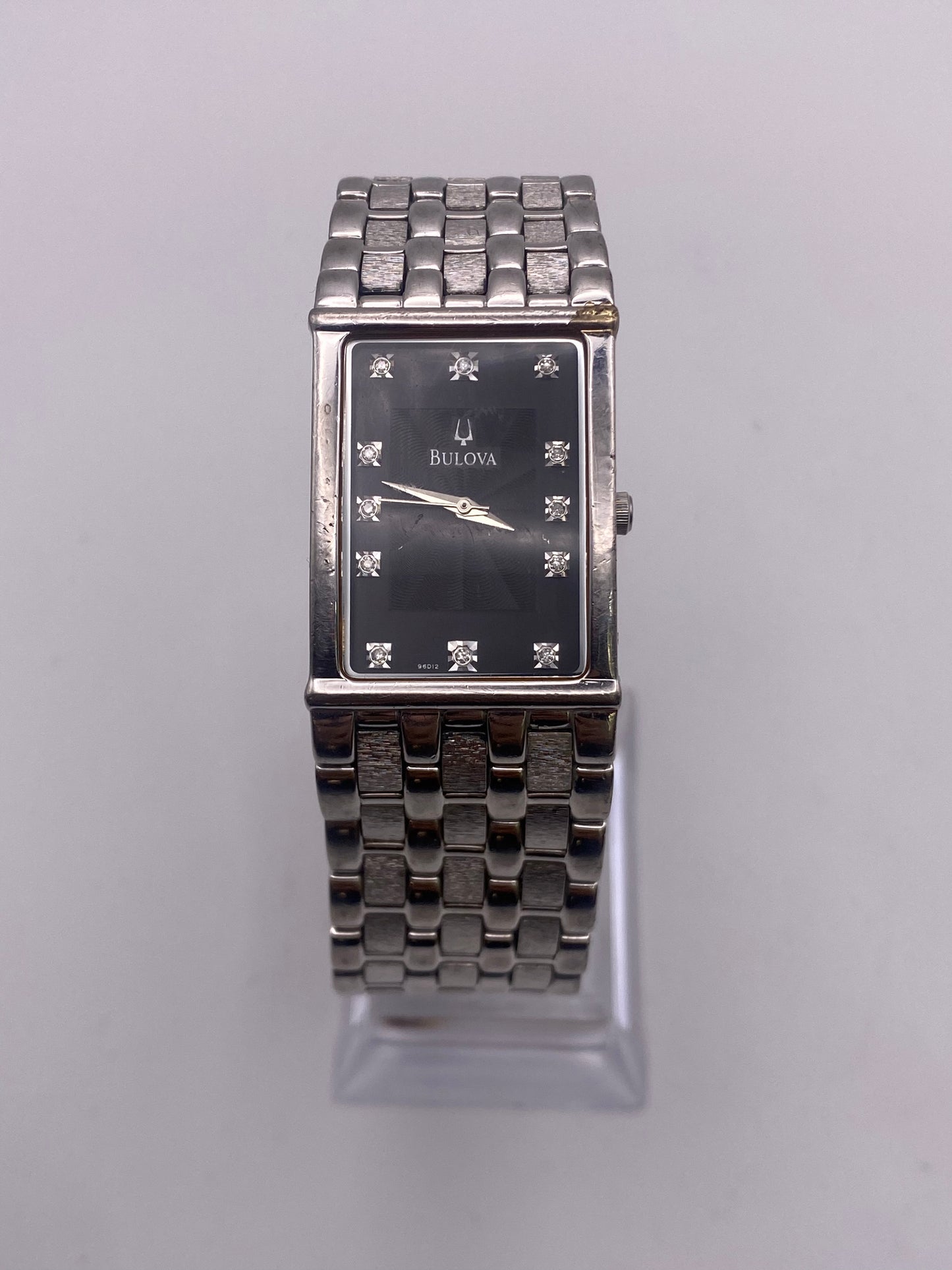 Vintage Gents Stainless Steel Quartz Black Dial Tank Dress Watch