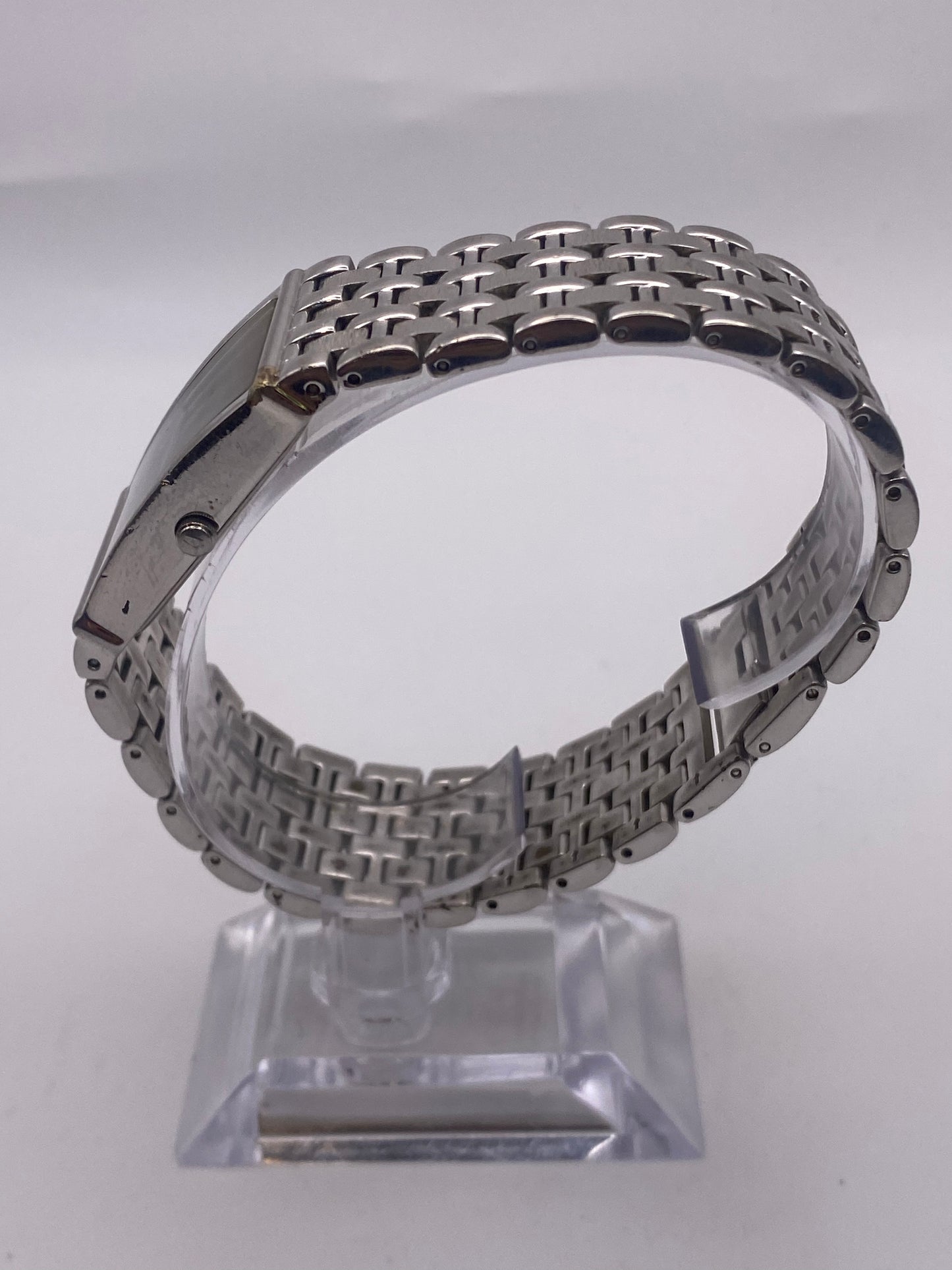 Vintage Gents Stainless Steel Quartz Black Dial Tank Dress Watch