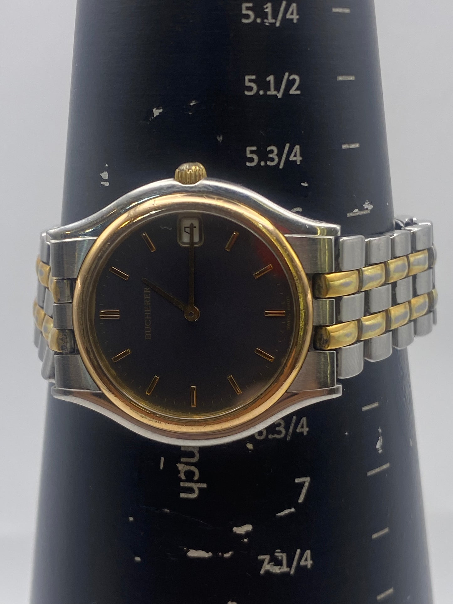 Vintage Gents Bucherer Quartz Grey Dial Two Tone Dress Watch