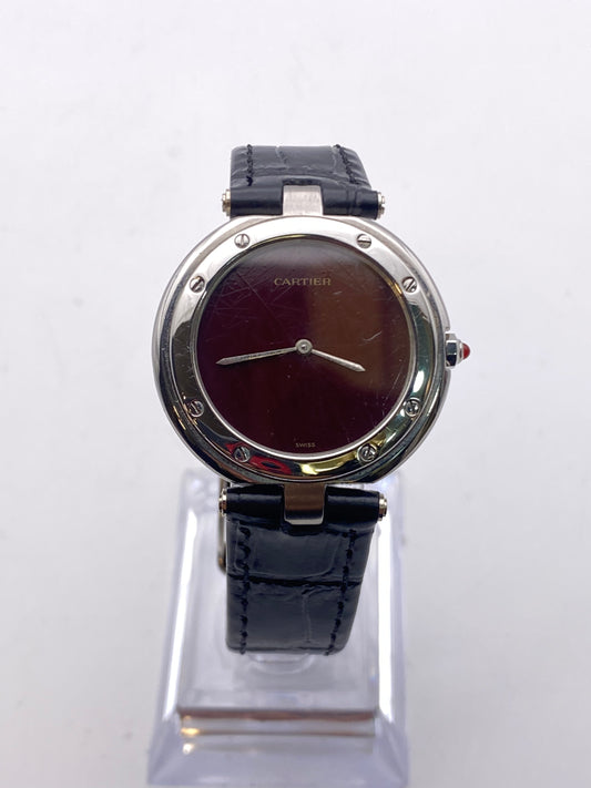 Vintage Cartier Santos Vendome Burgundy Dial Quartz Dress Watch With Travel Pouch