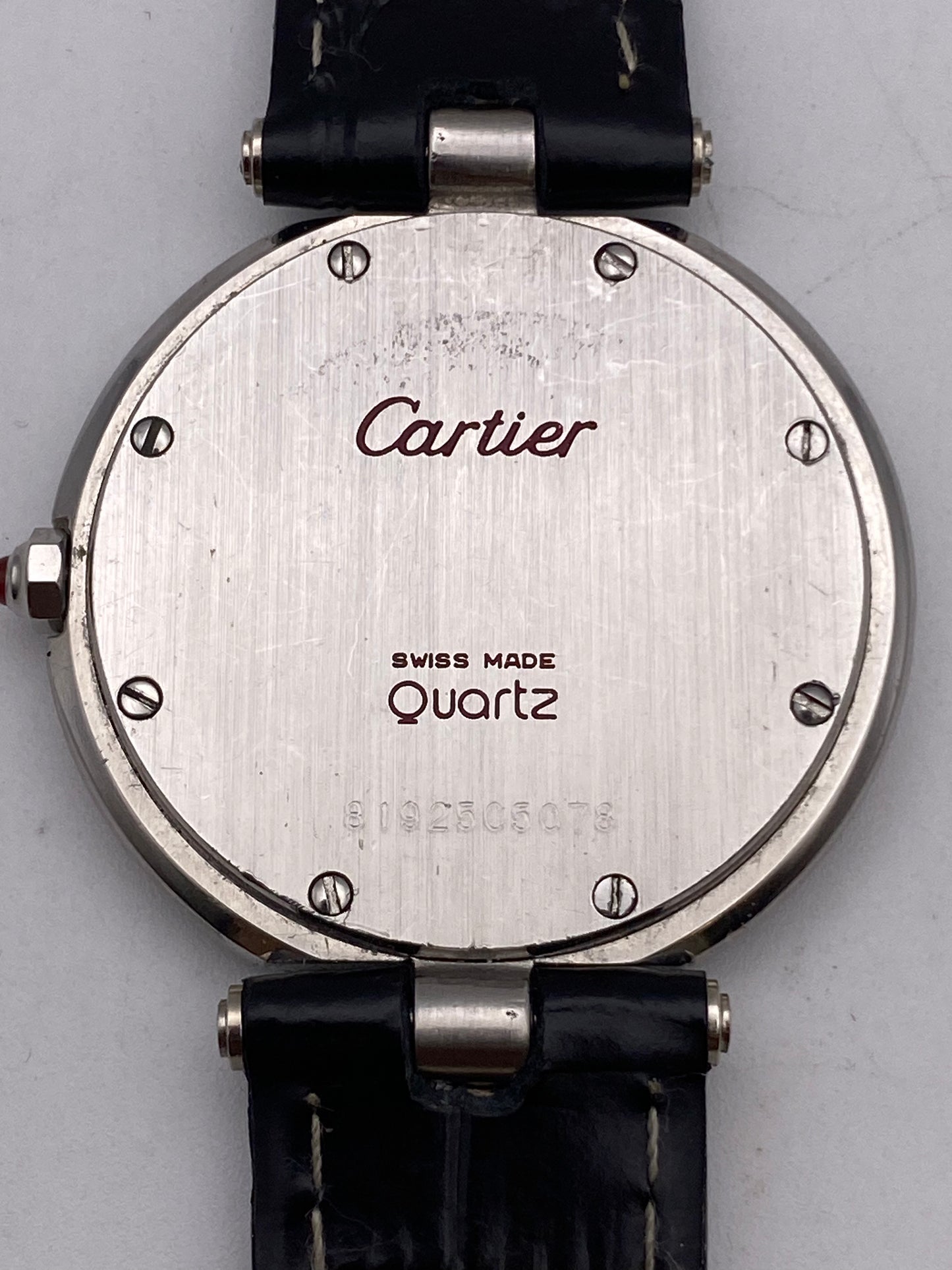 Vintage Cartier Santos Vendome Burgundy Dial Quartz Dress Watch With Travel Pouch