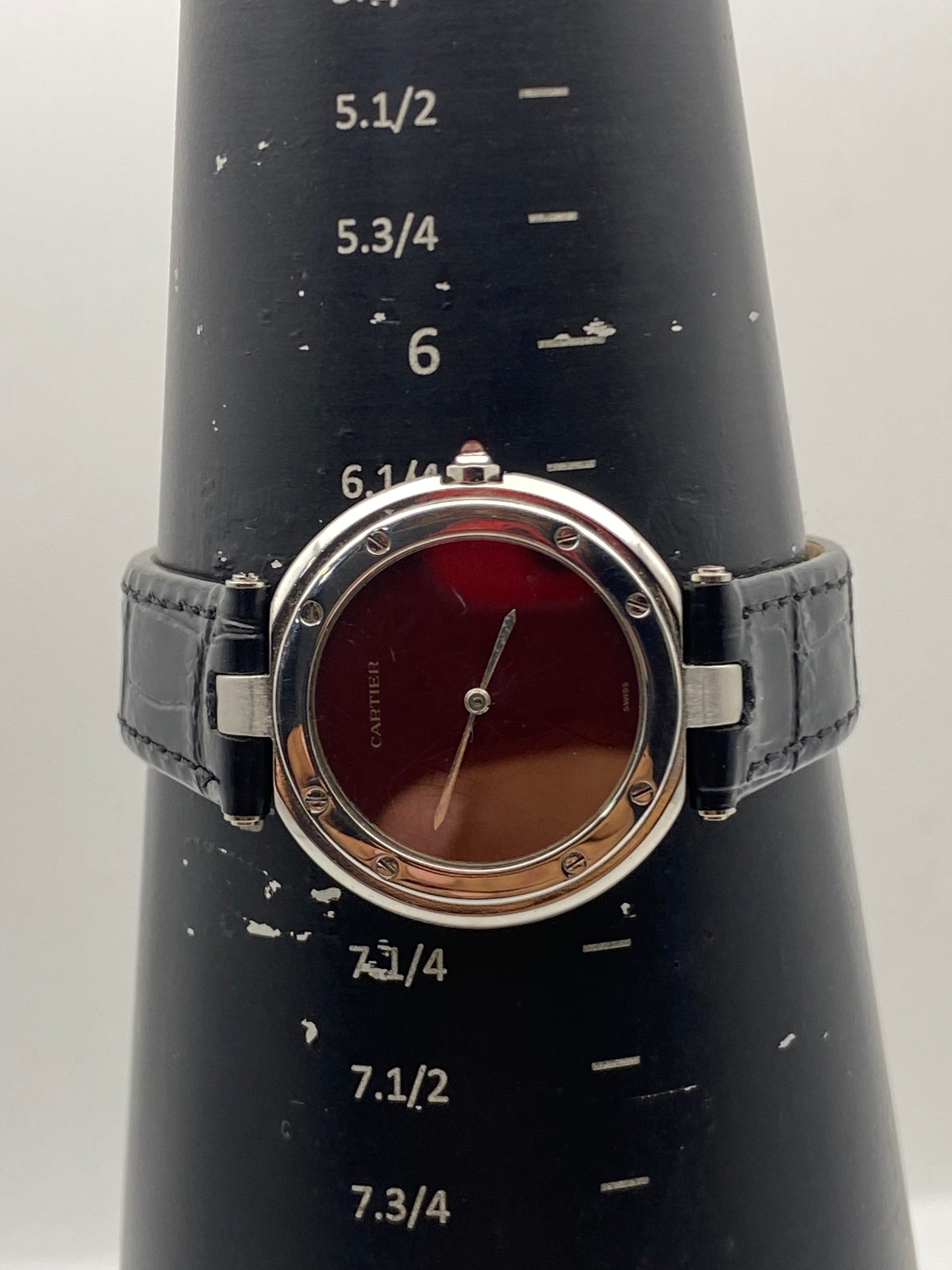 Vintage Cartier Santos Vendome Burgundy Dial Quartz Dress Watch With Travel Pouch