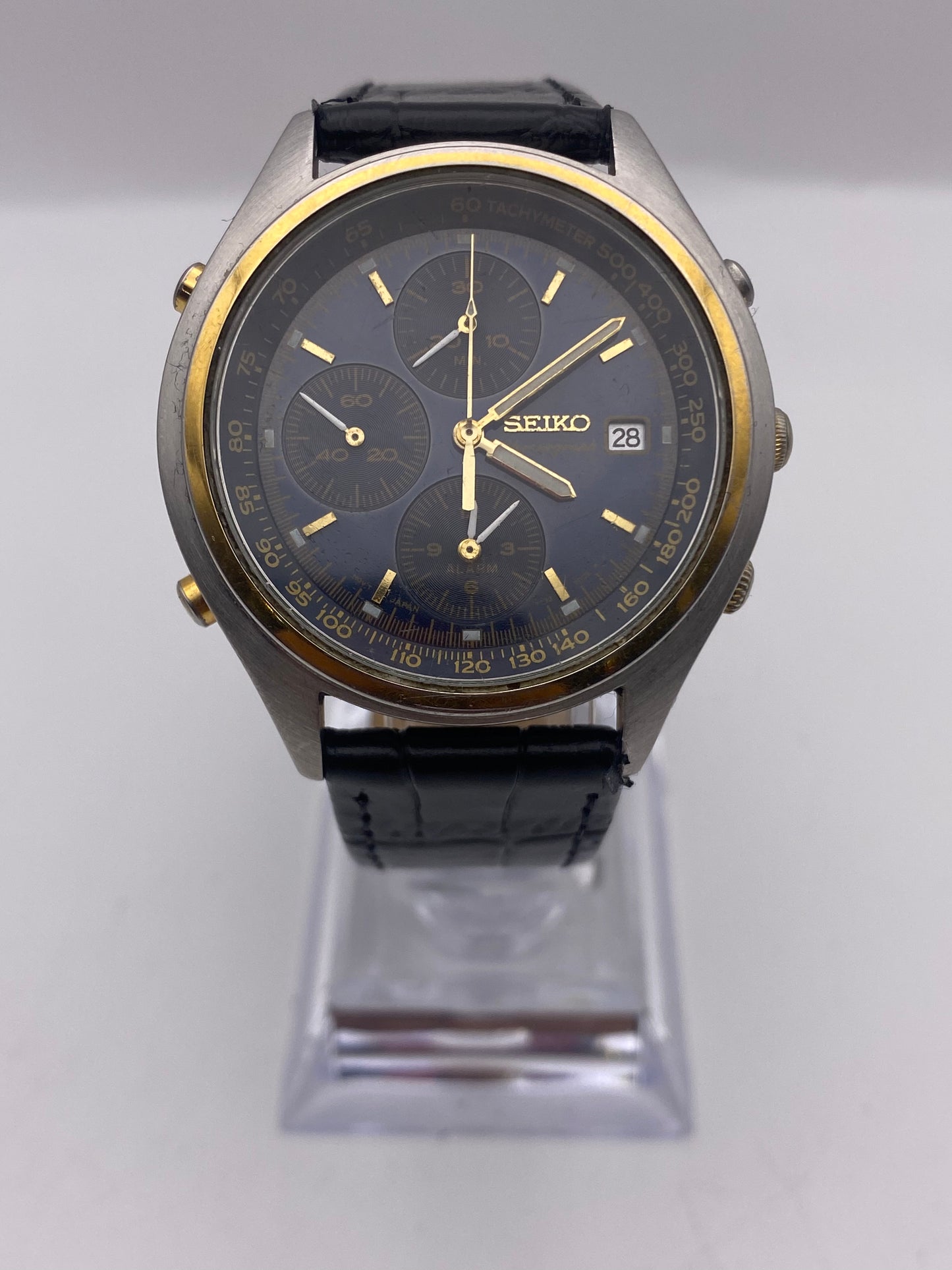 Vintage Seiko Gents Quartz Chronograph Watch Leather Strap