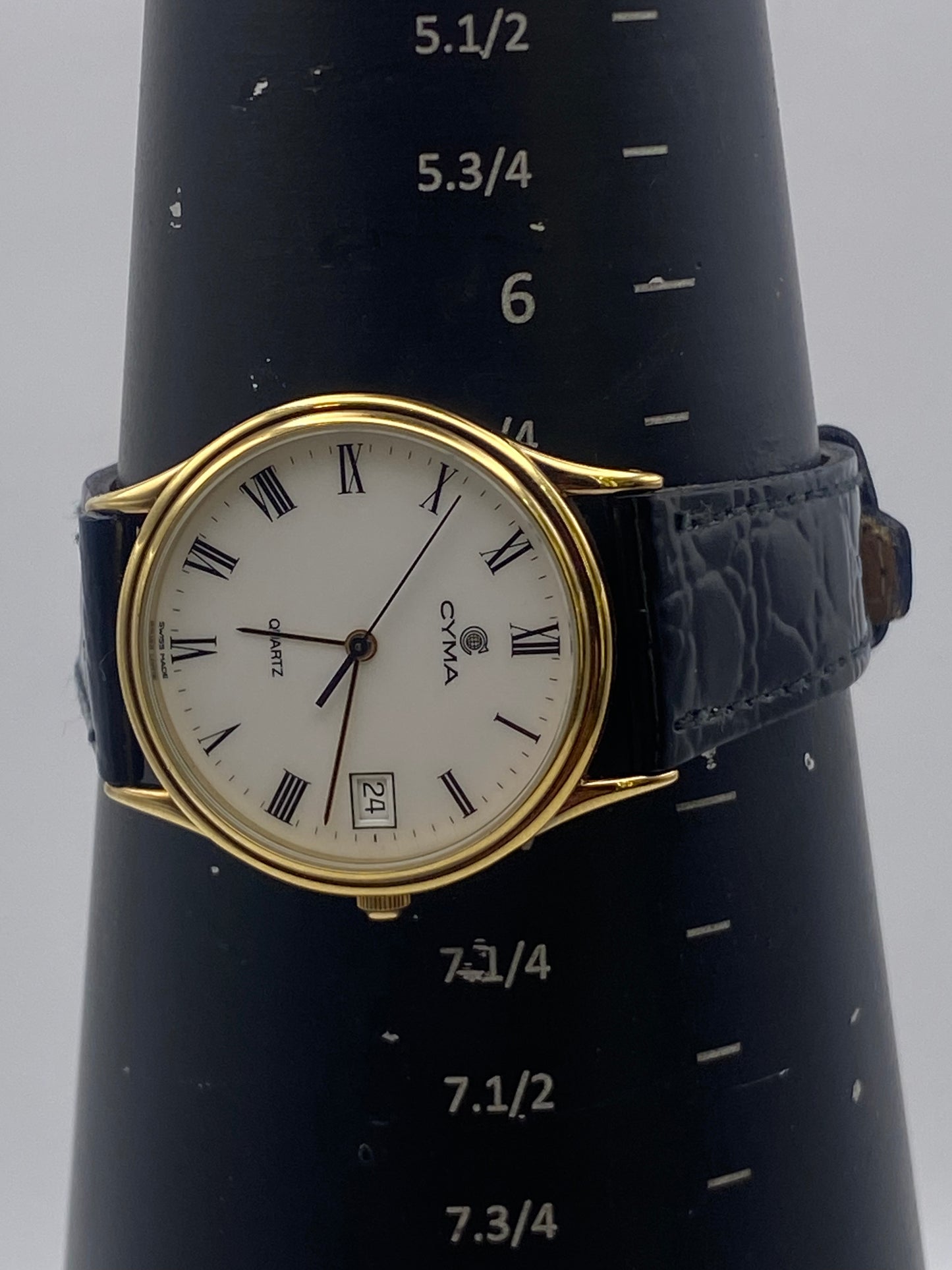 Vintage Cyma Gents Size Gold Plated Quartz Dress Watch With Box