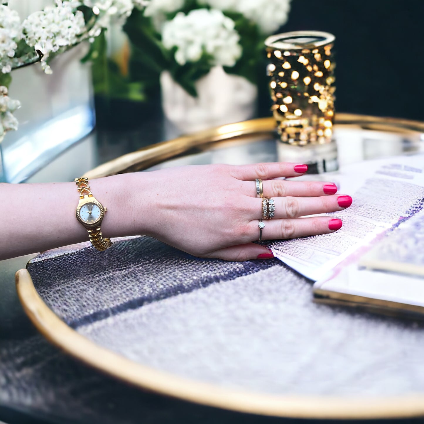 Unusual vintage ladies women’s cocktail dress gold toned watch