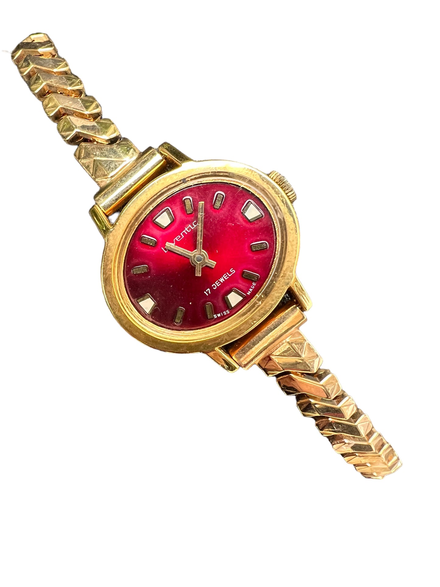 Unusual vintage Inventic ladies women’s cocktail dress watch with red dial